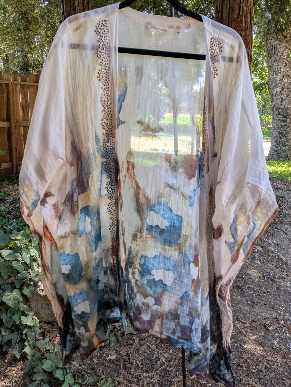 Soft Surroundings-Lightweight Sheer Kimono in Multi-Blue and Earth Tones